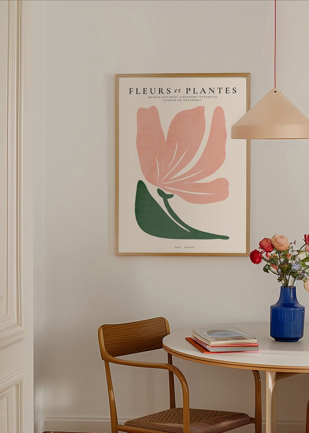 Botanisk plakat i rosa og grøn minimal