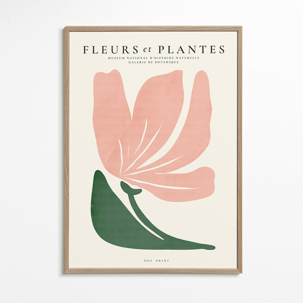 Botanisk plakat i rosa og grøn minimal
