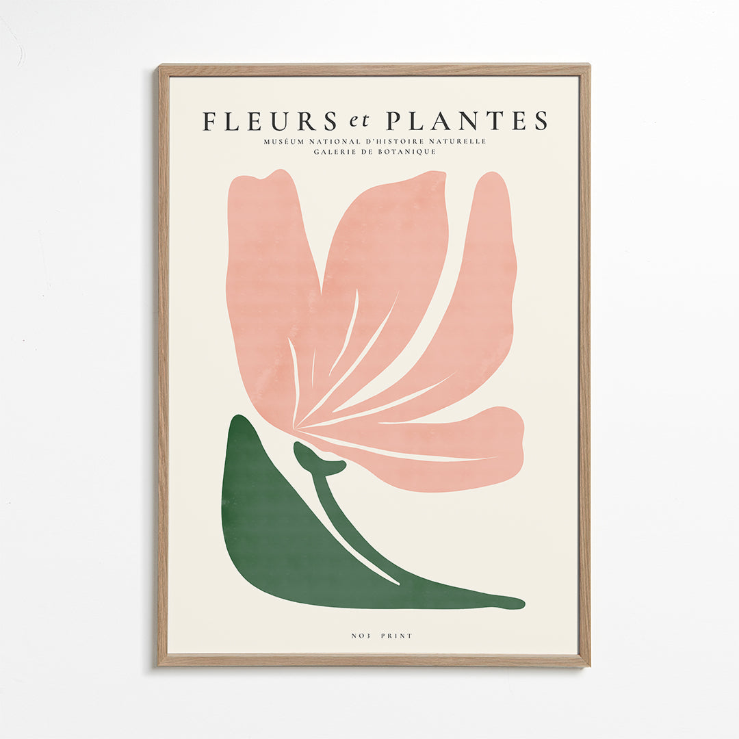 Botanisk plakat i rosa og grøn minimal