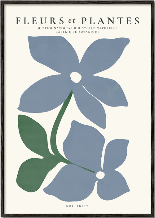 Botanisk plakat blå blomster minimal