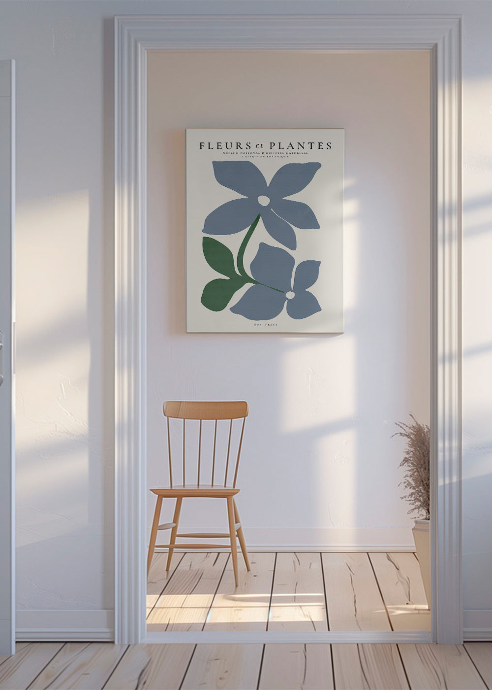 Botanisk plakat blå blomster minimal
