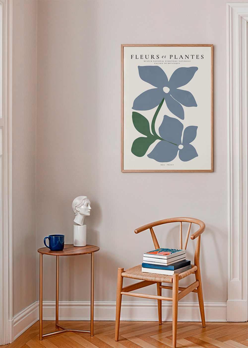 Botanisk plakat blå blomster minimal