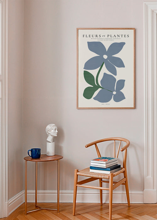 Botanisk plakat blå blomster minimal