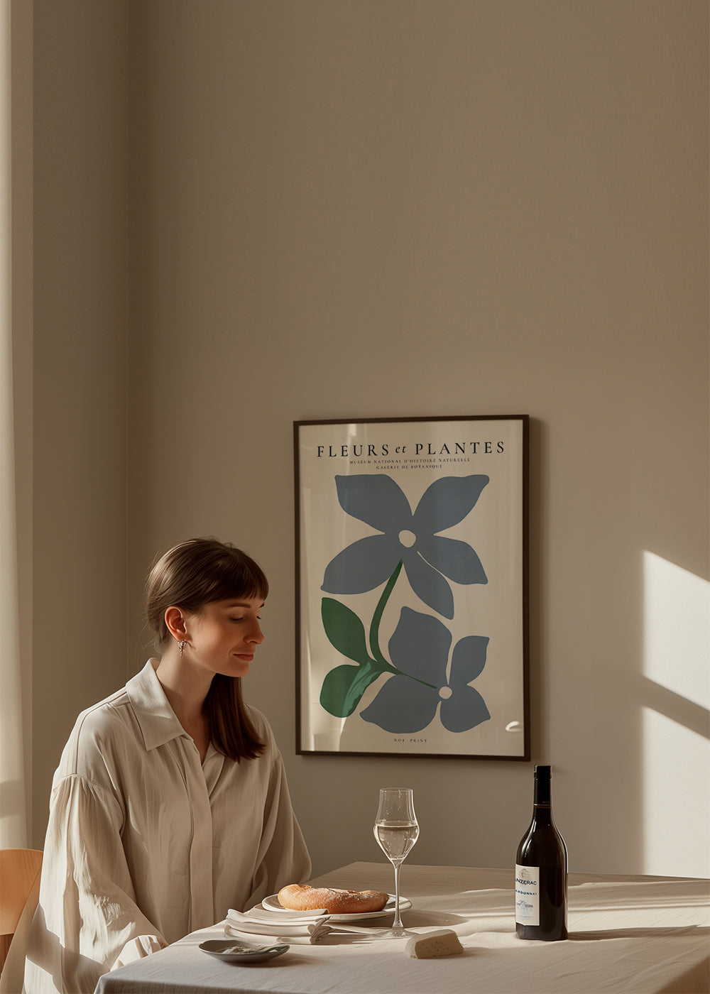 Botanisk plakat blå blomster minimal