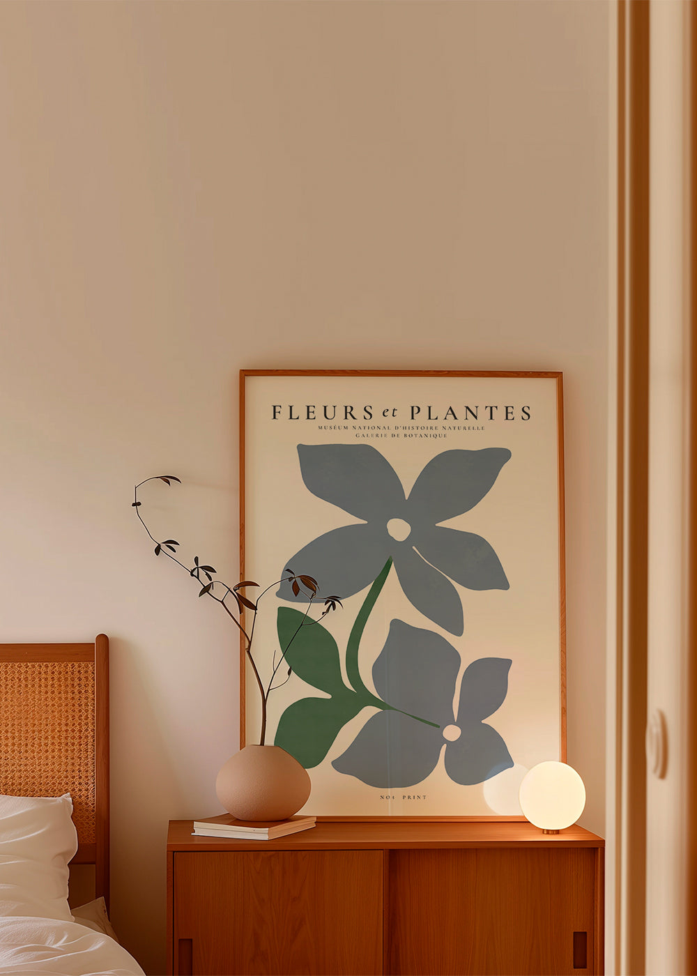 Botanisk plakat blå blomster minimal