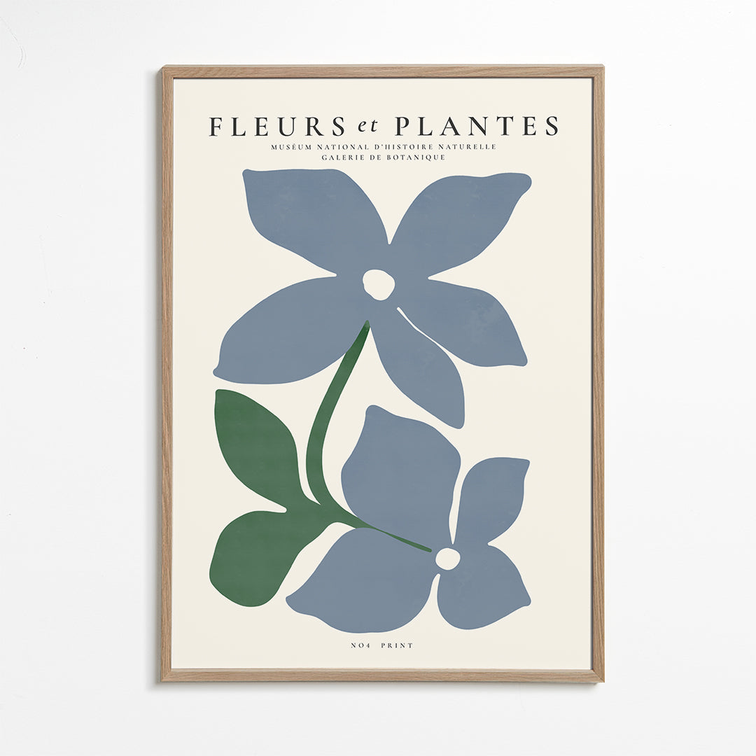 Botanisk plakat blå blomster minimal