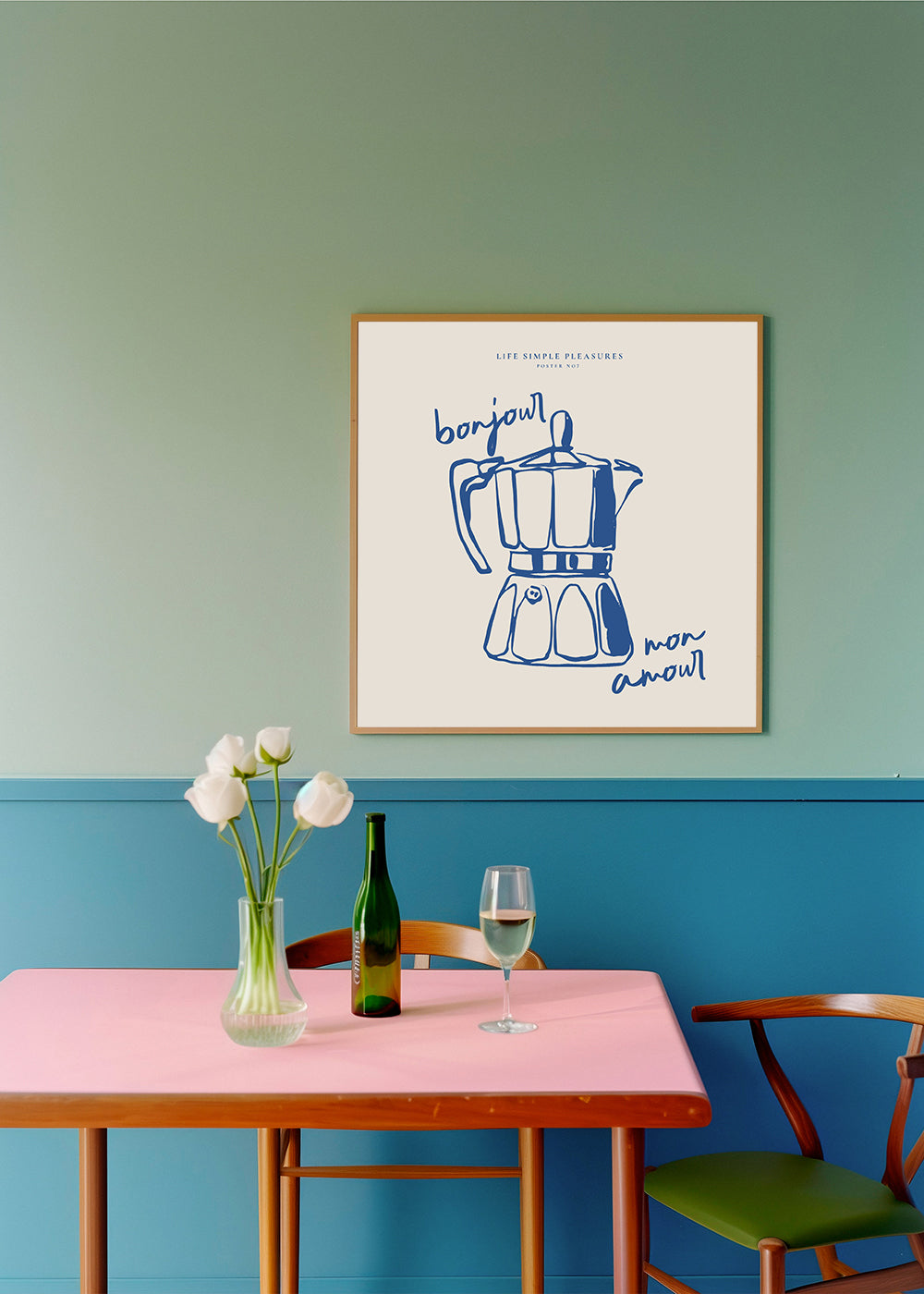 Køkkenkunst med blå moka