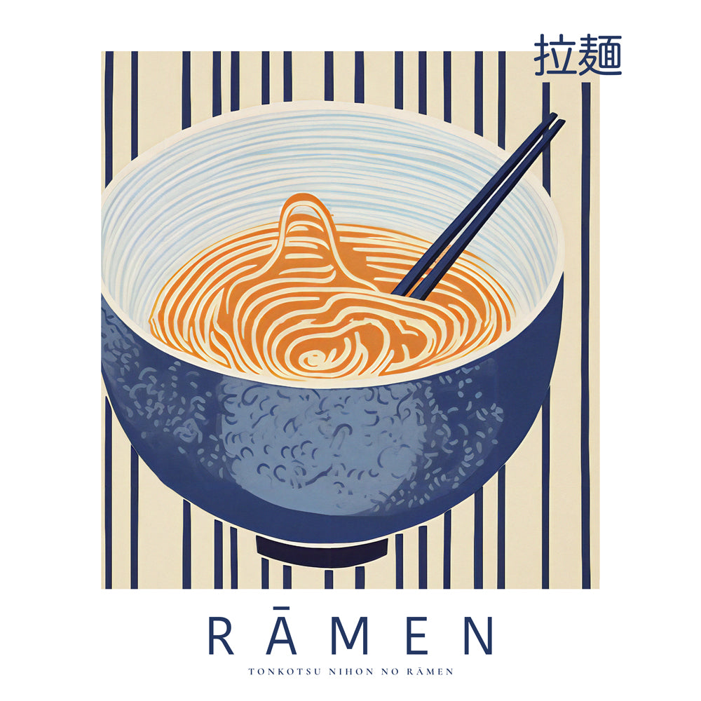Køkkenkunst Ramen-illustration i blå og orange