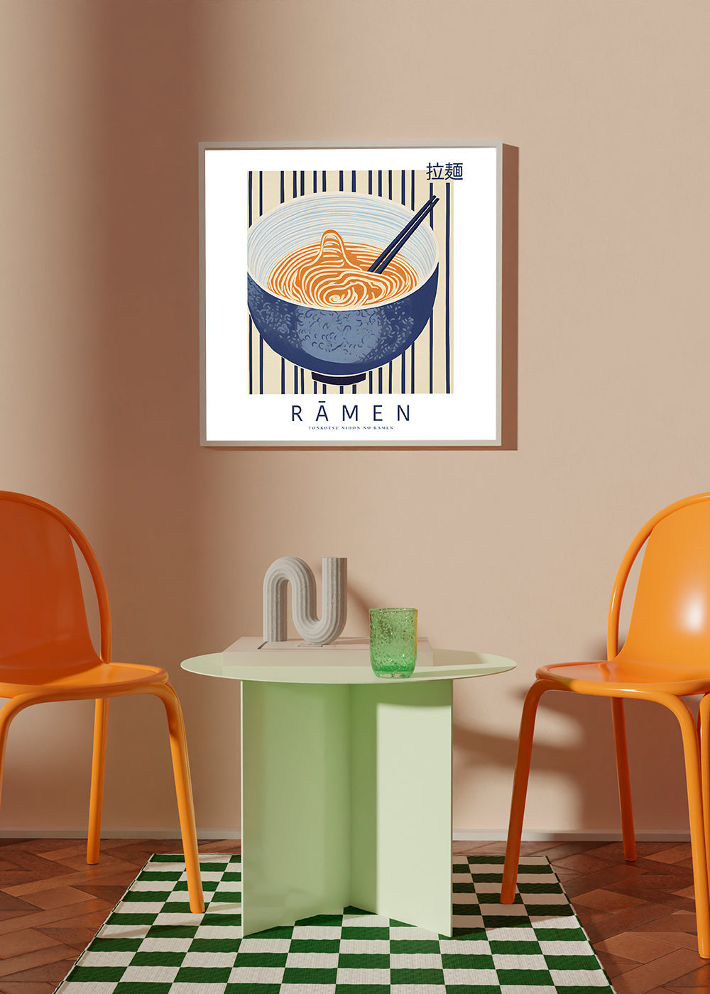 Køkkenkunst Ramen-illustration i blå og orange
