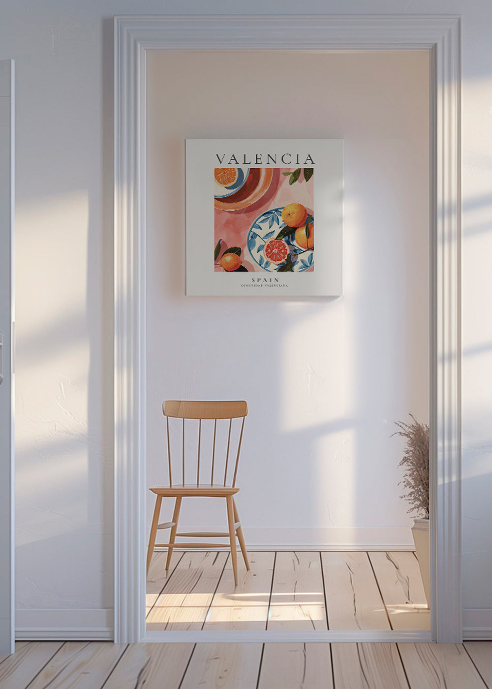 Rejseplakat Valencia med illustrerede appelsiner