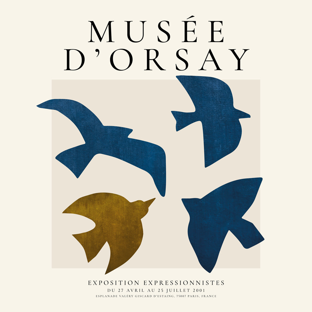 Vintage-plakat Musée d'Orsay med styliserede fugle