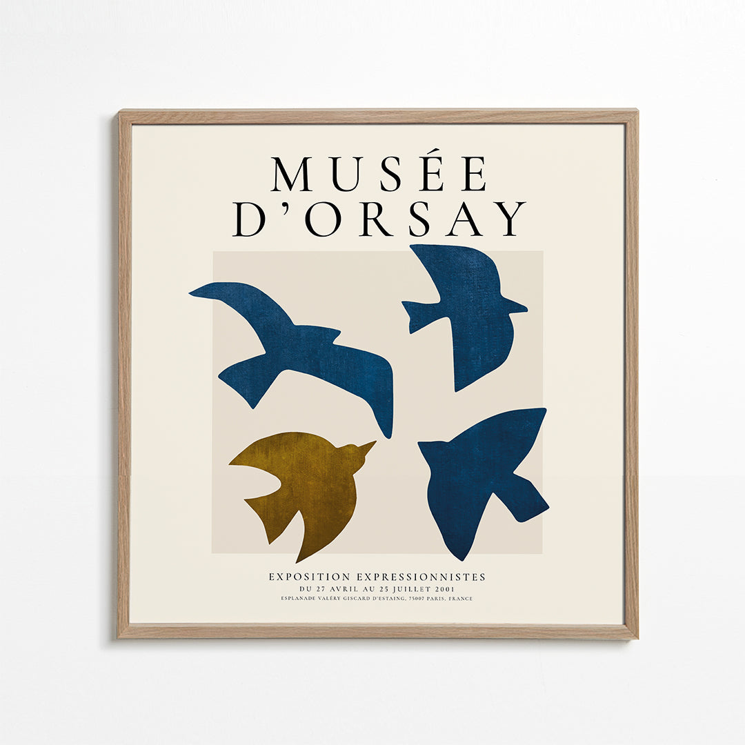 Vintage-plakat Musée d'Orsay med styliserede fugle