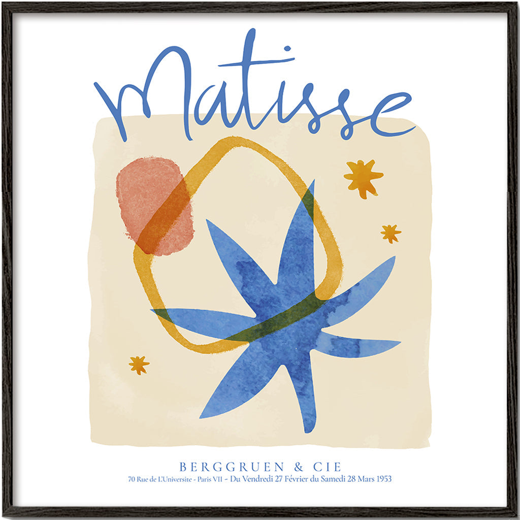 Botanisk plakat inspireret af Matisse i blå og guld