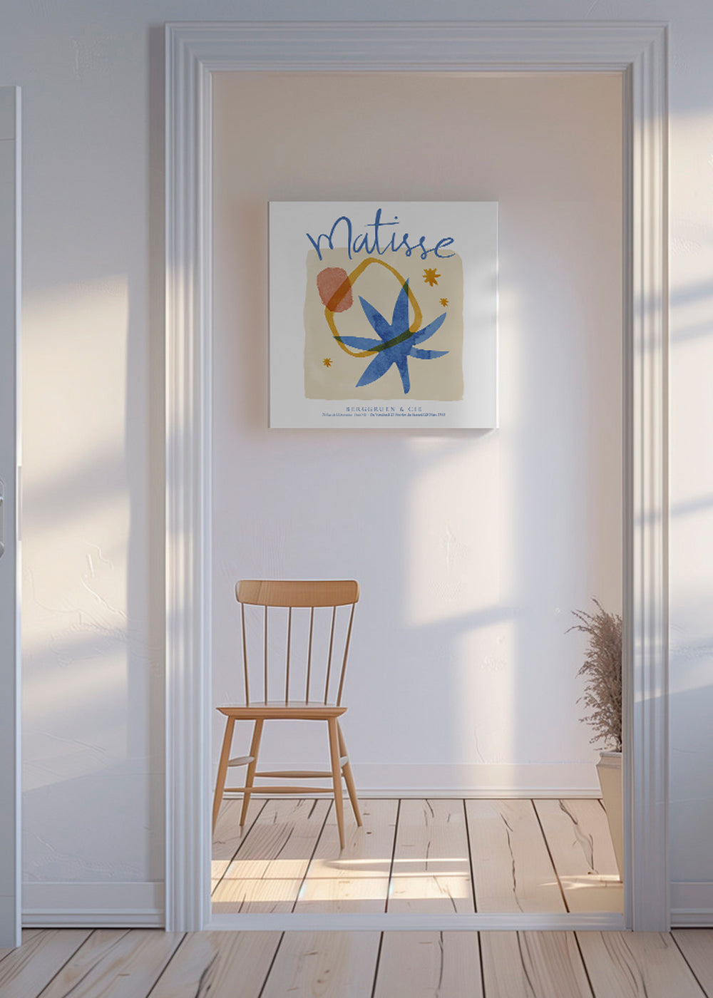 Botanisk plakat inspireret af Matisse i blå og guld