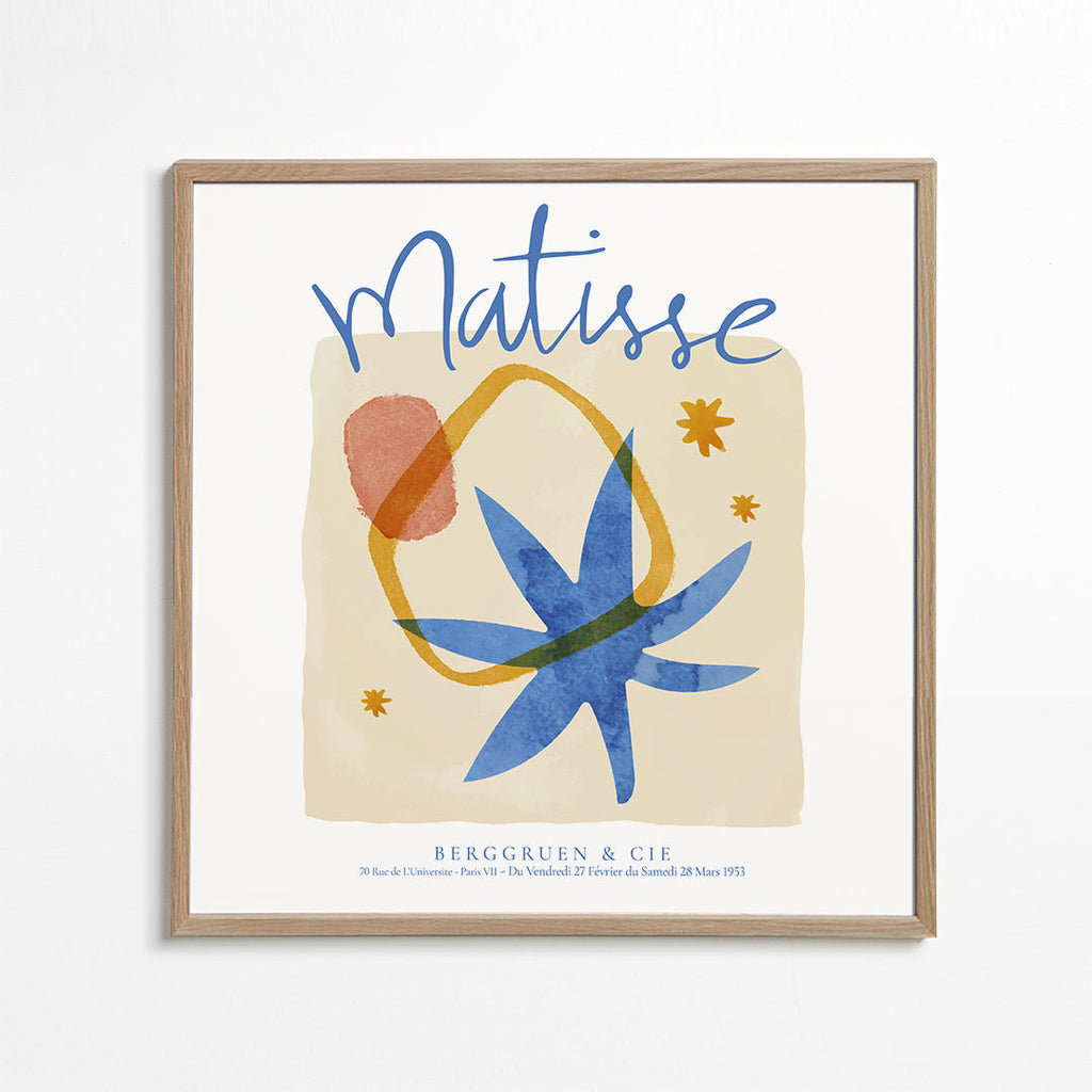 Botanisk plakat inspireret af Matisse i blå og guld