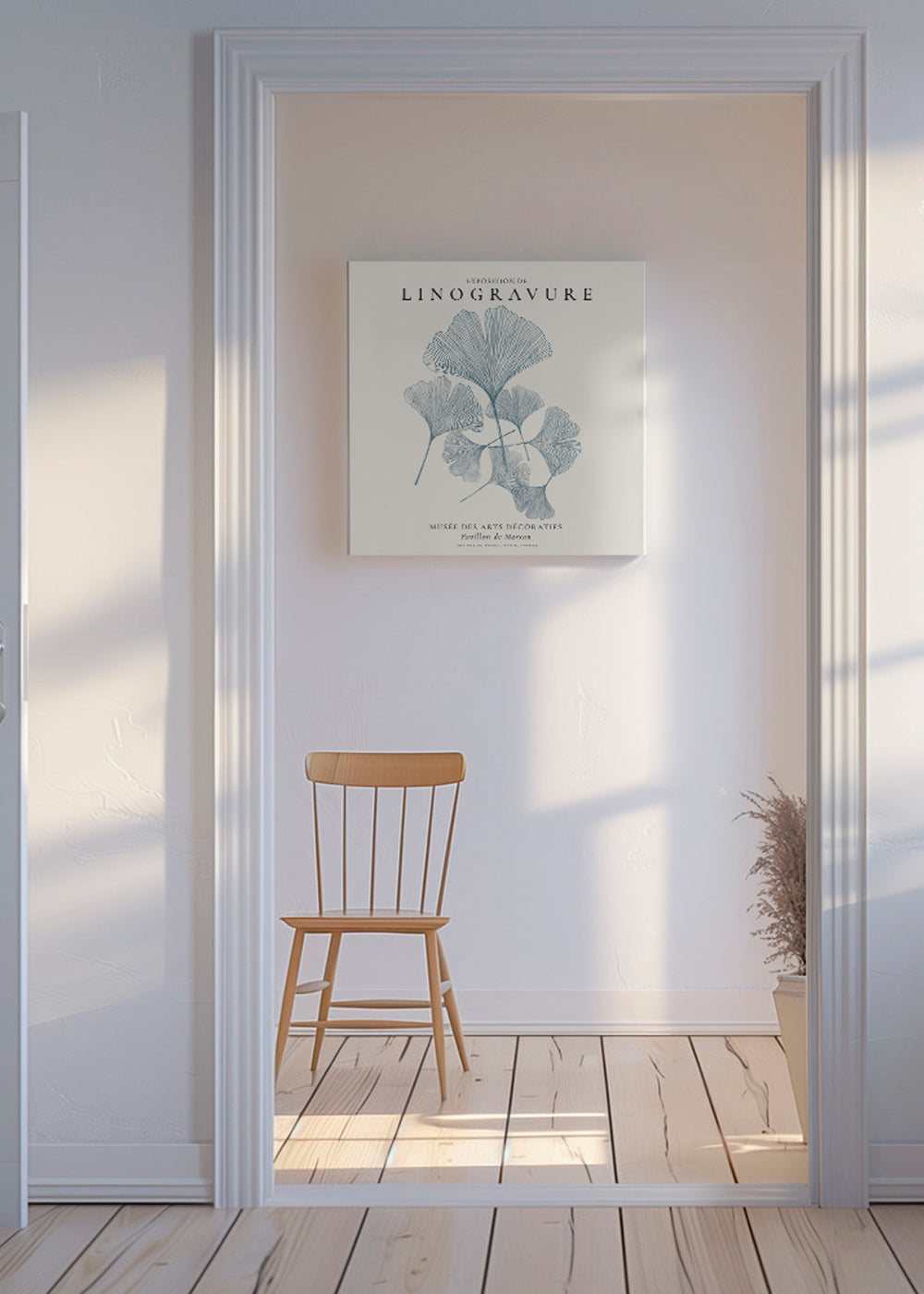 Botanisk plakat Ginkgo linogravure i blå