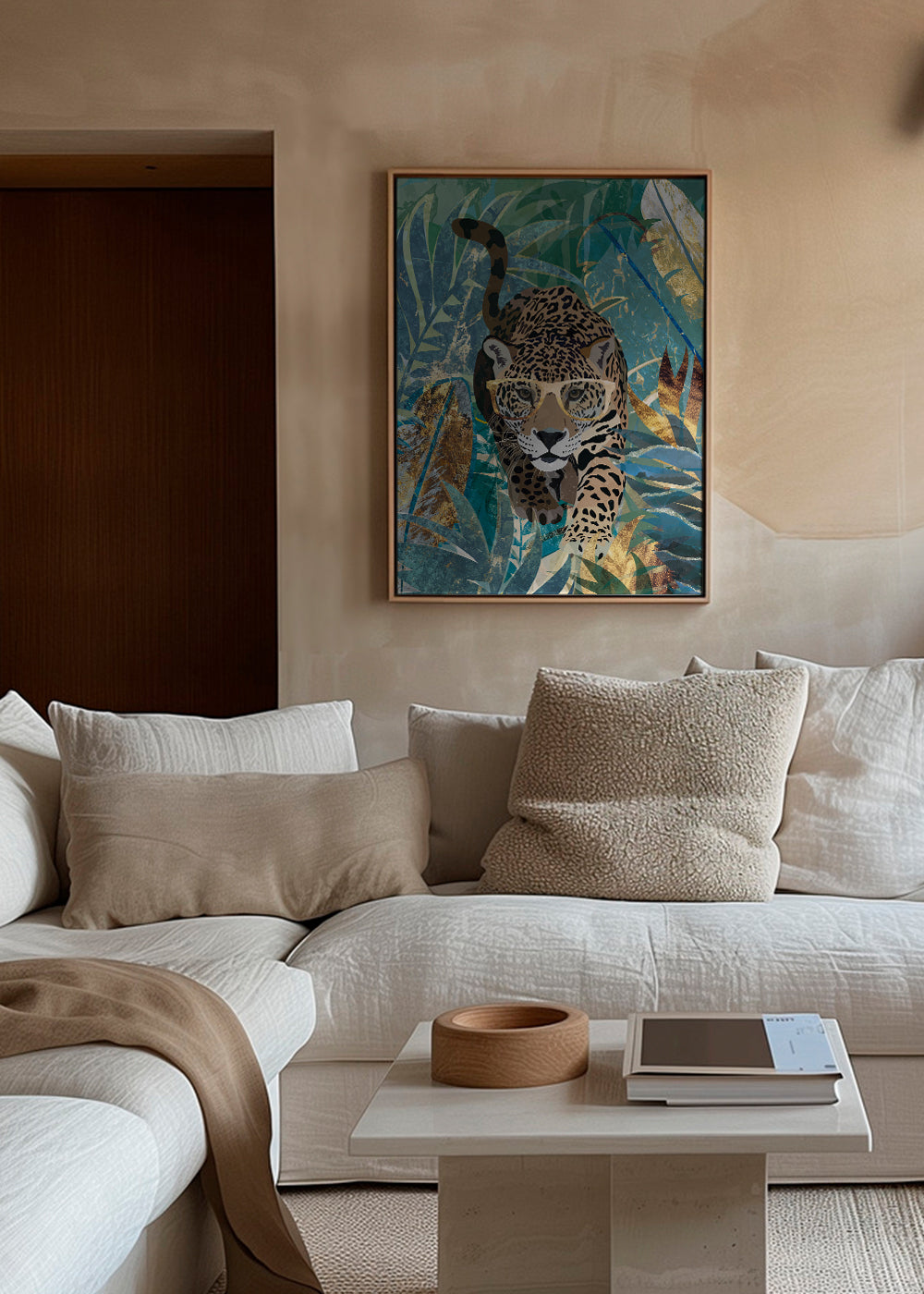 Kunst jaguar i junglen med gyldne briller