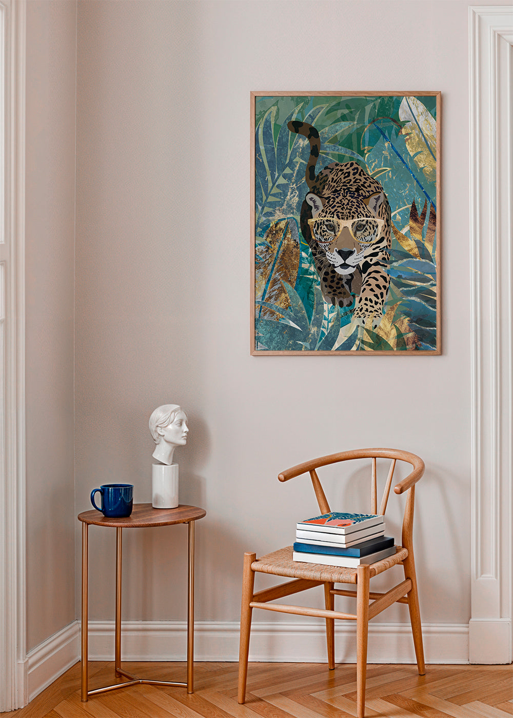 Kunst jaguar i junglen med gyldne briller