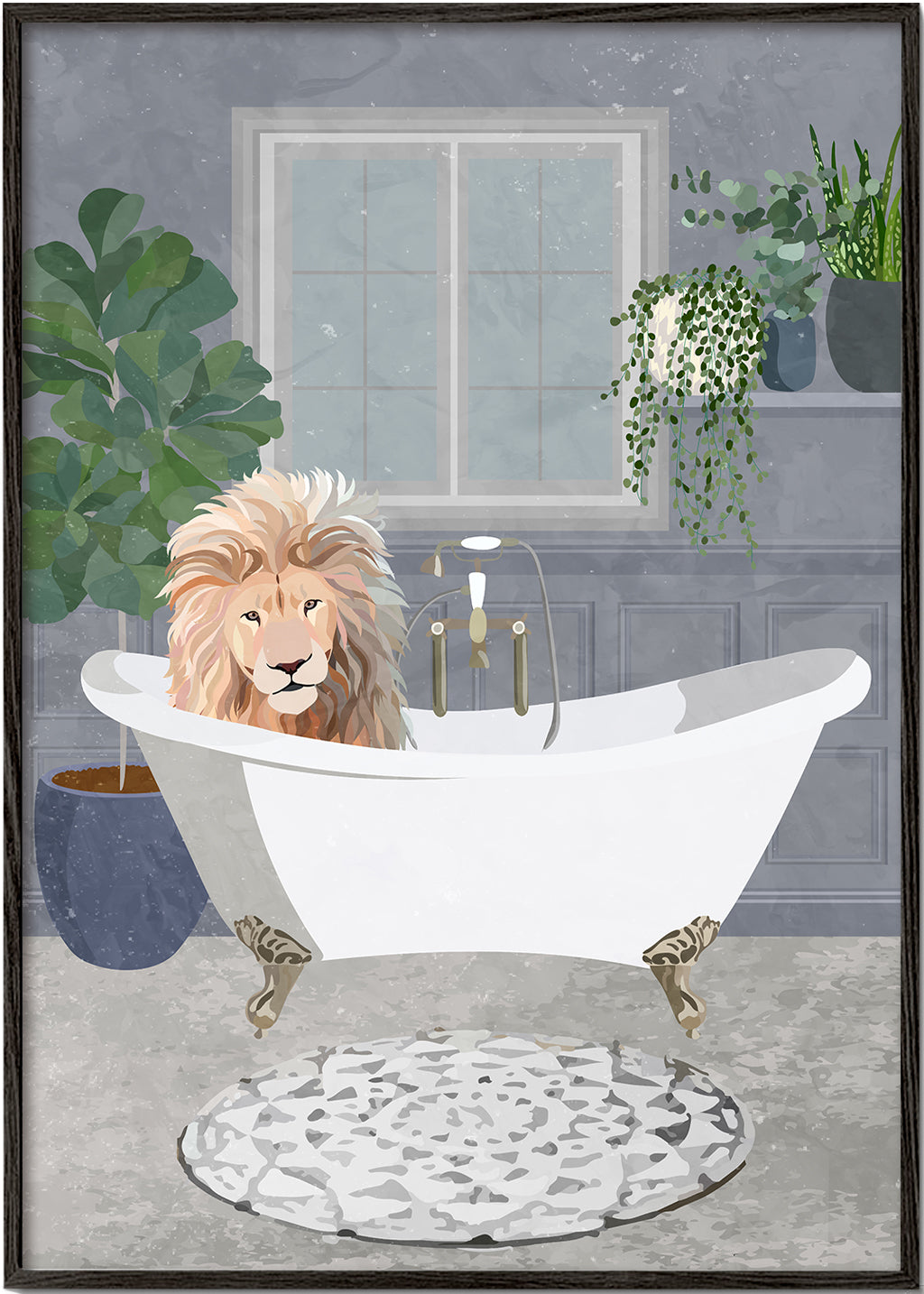 Kunst: løve i badekar illustration