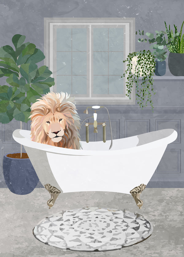 Kunst: løve i badekar illustration