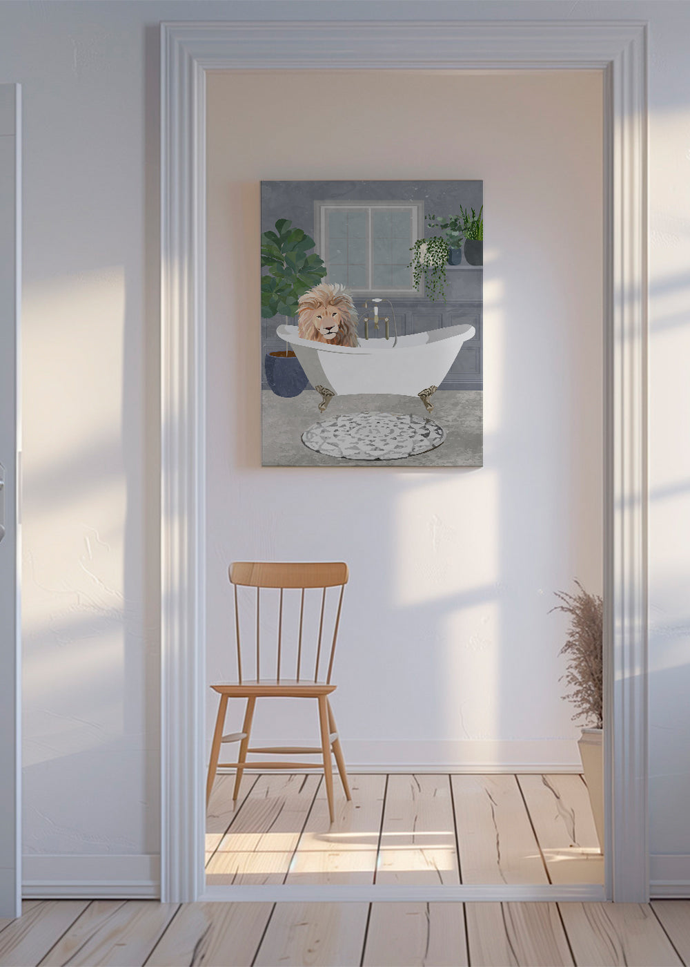 Kunst: løve i badekar illustration