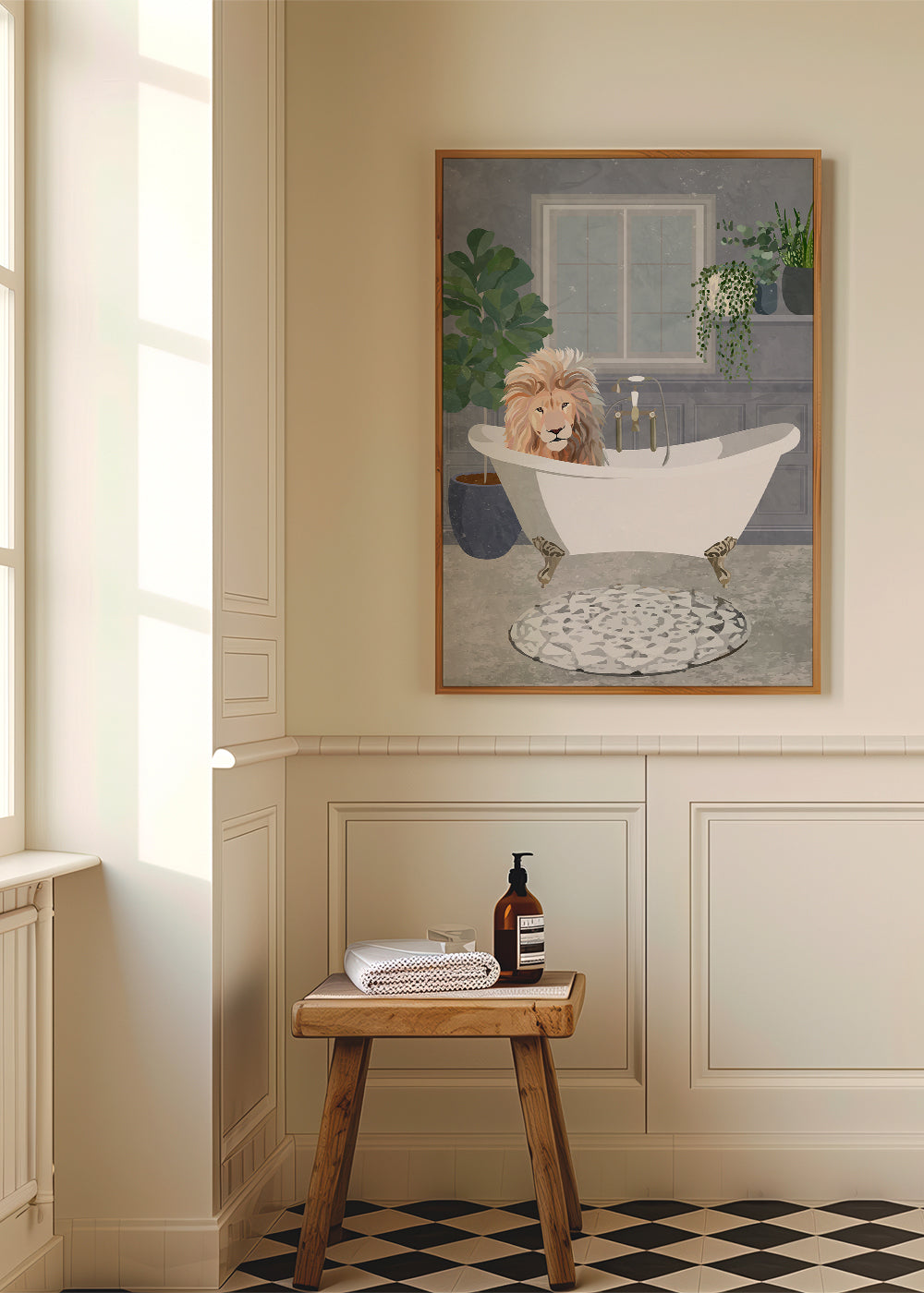 Kunst: løve i badekar illustration