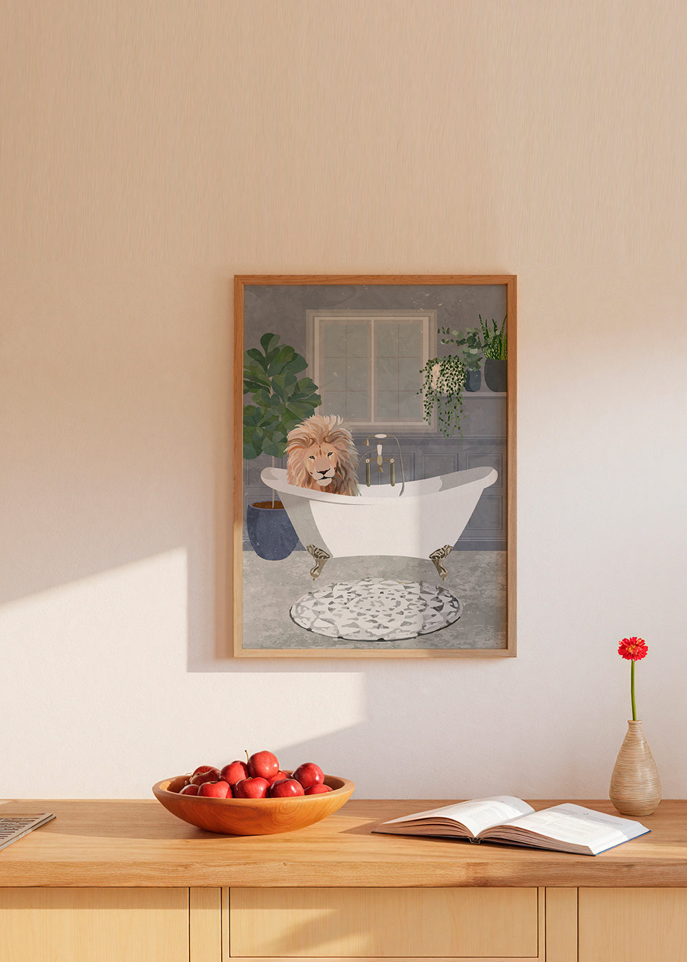 Kunst: løve i badekar illustration