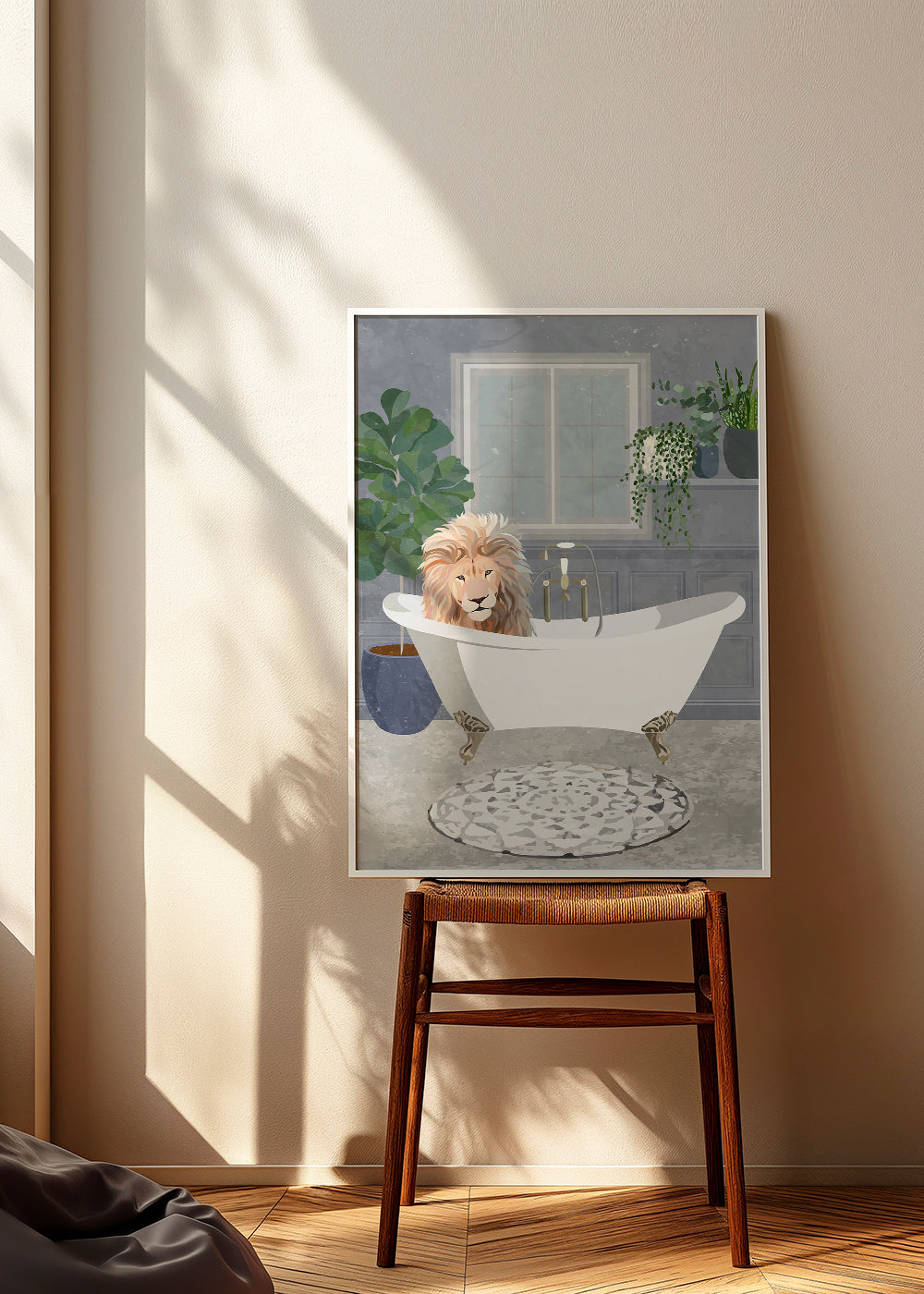 Kunst: løve i badekar illustration