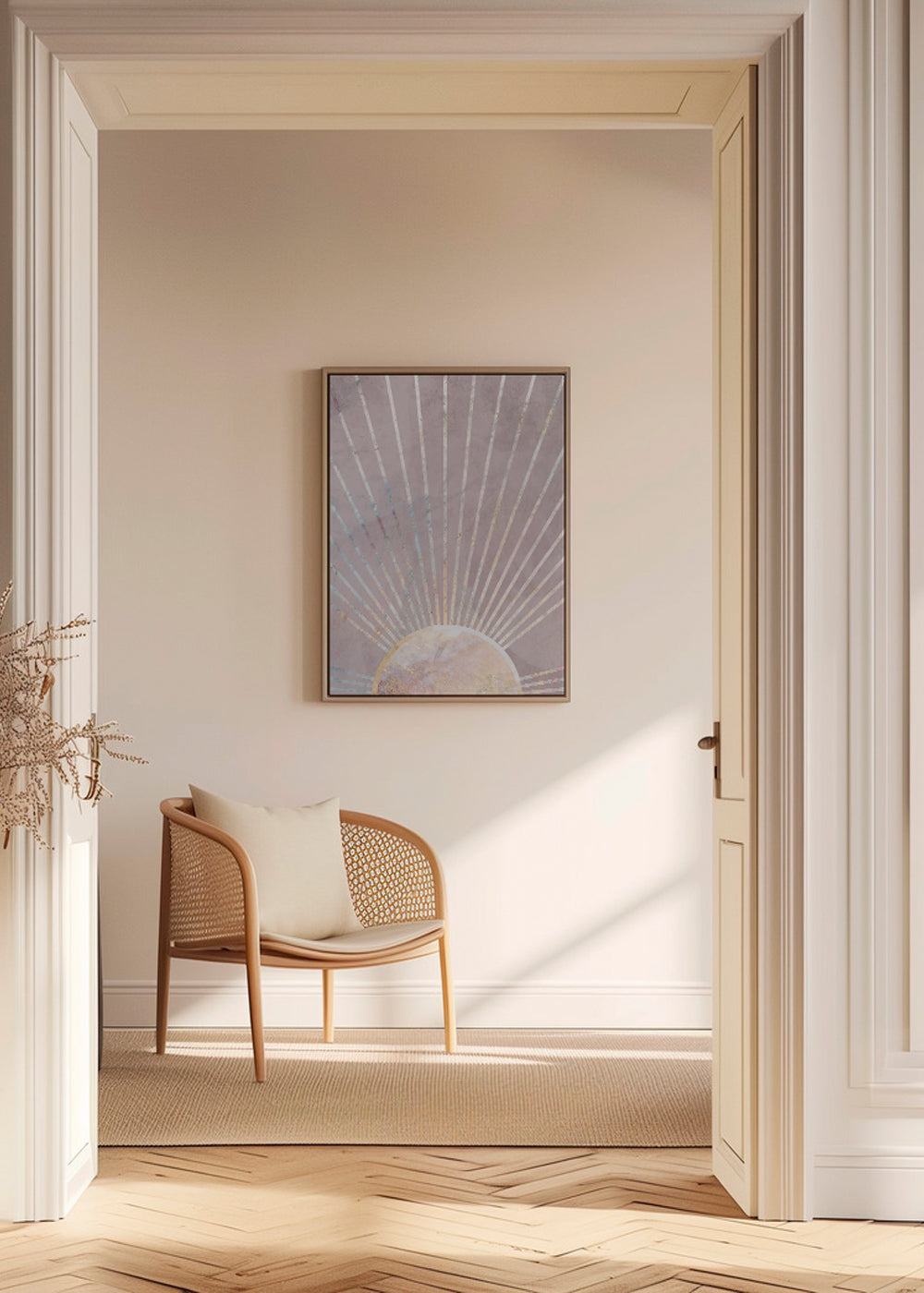 Abstrakt kunst rosa solopgang geometri