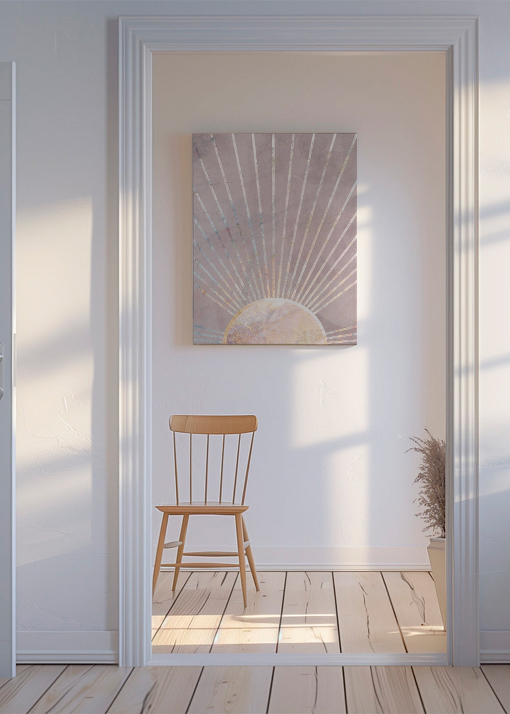 Abstrakt kunst rosa solopgang geometri