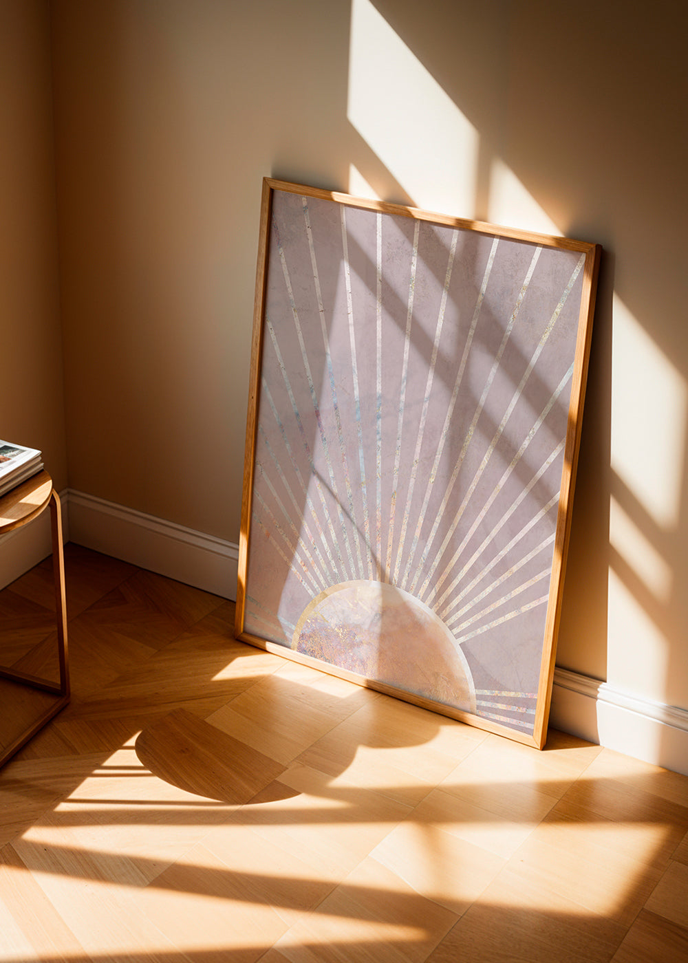 Abstrakt kunst rosa solopgang geometri