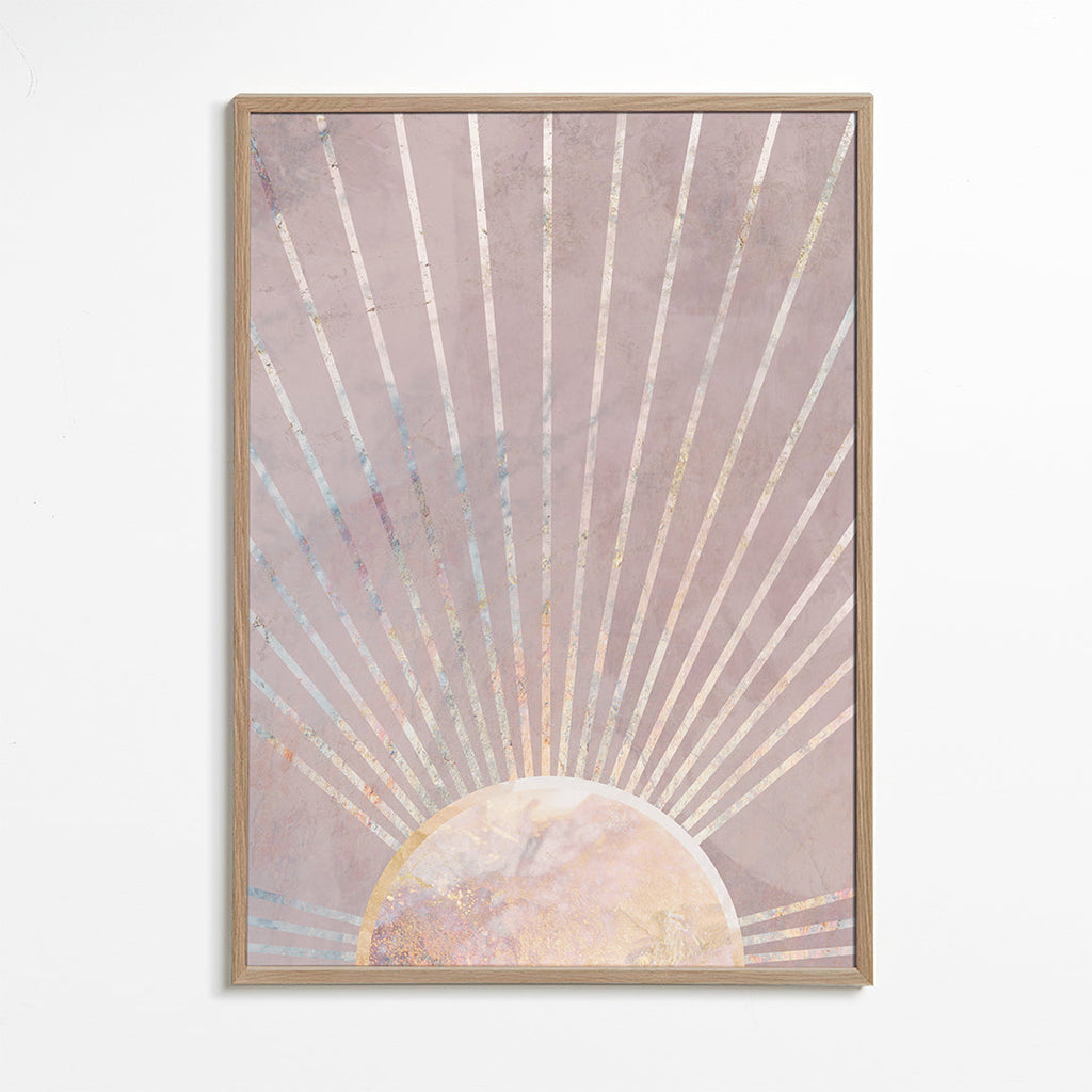 Abstrakt kunst rosa solopgang geometri