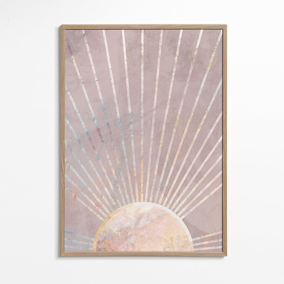 Abstrakt kunst rosa solopgang geometri