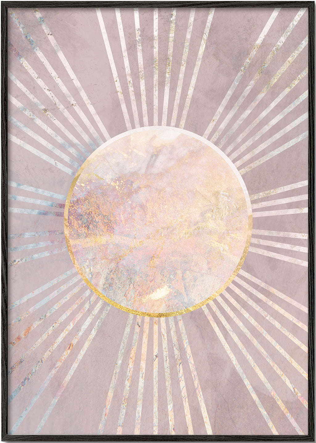 Abstrakt billede med rosa sol i midten