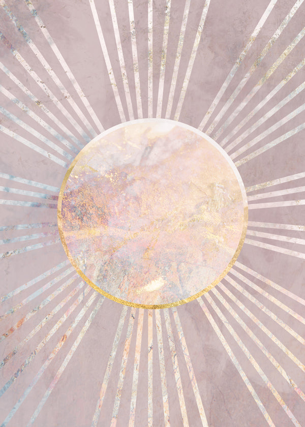 Abstrakt billede med rosa sol i midten