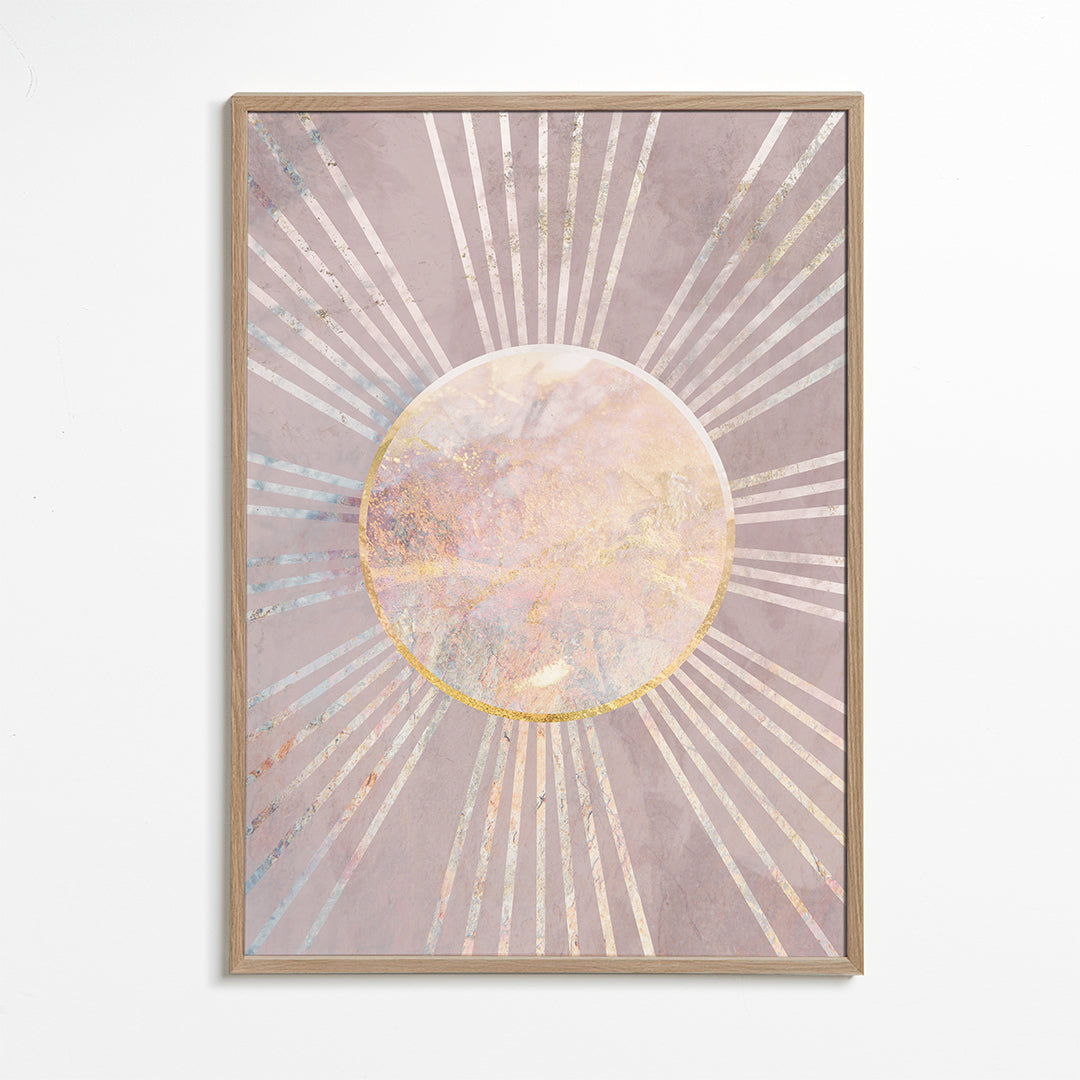 Abstrakt billede med rosa sol i midten