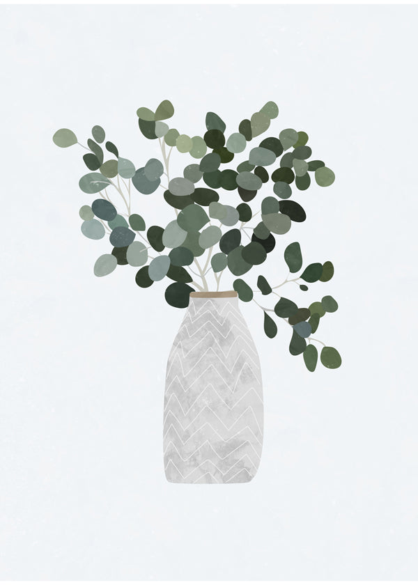 Botanisk plakat: eucalyptus i en minimal vase