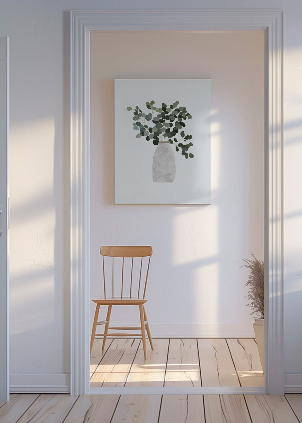 Botanisk plakat: eucalyptus i en minimal vase