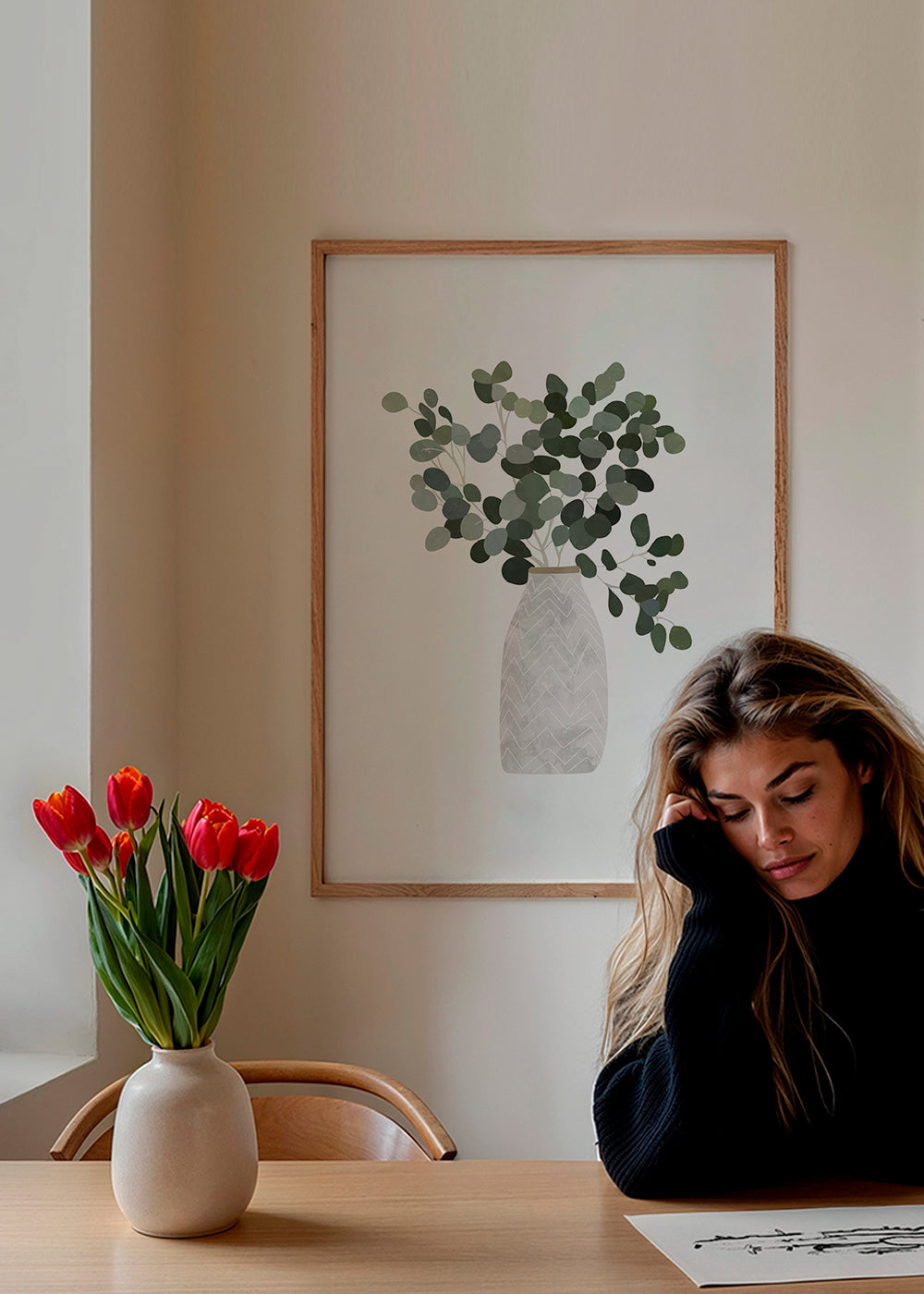 Botanisk plakat: eucalyptus i en minimal vase