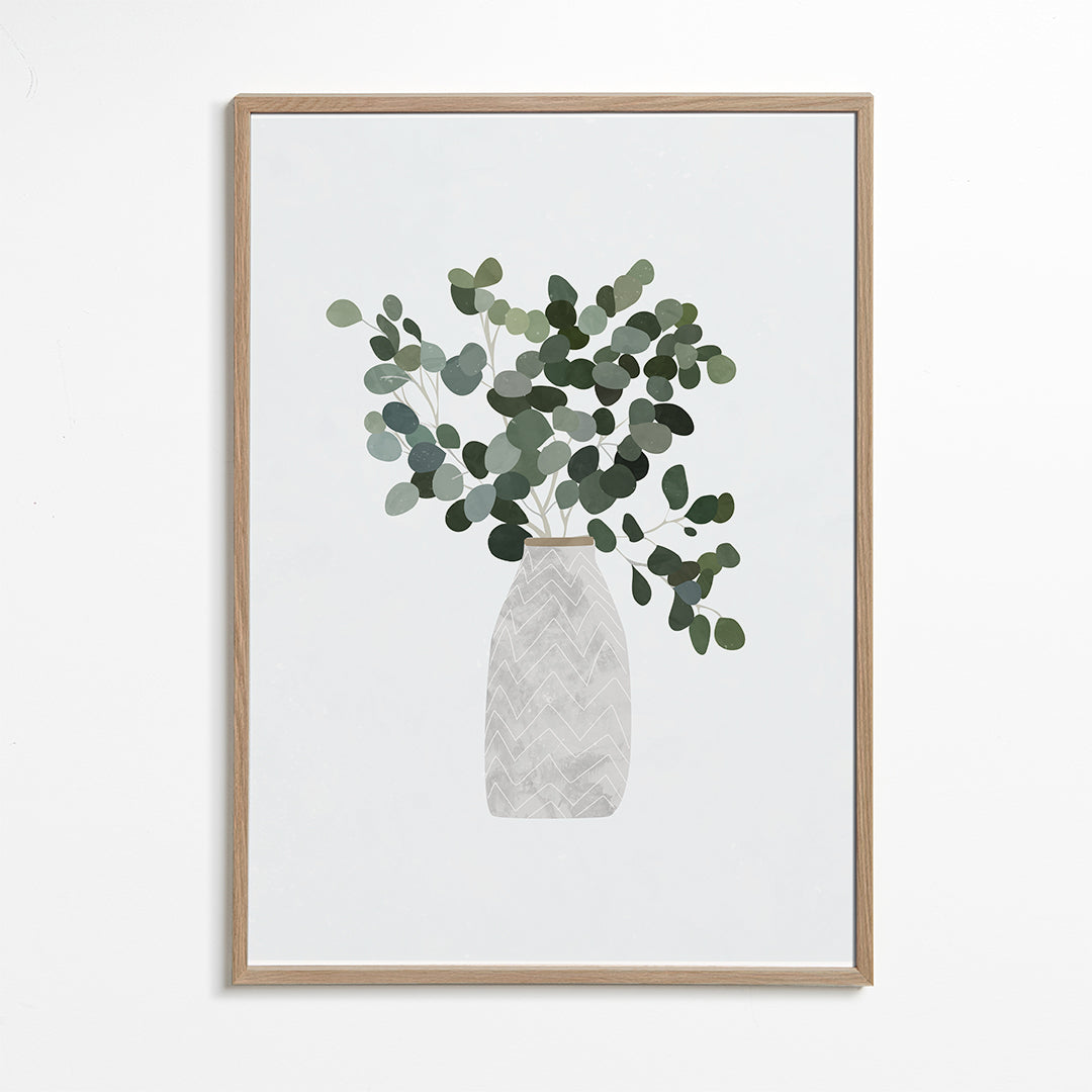 Botanisk plakat: eucalyptus i en minimal vase
