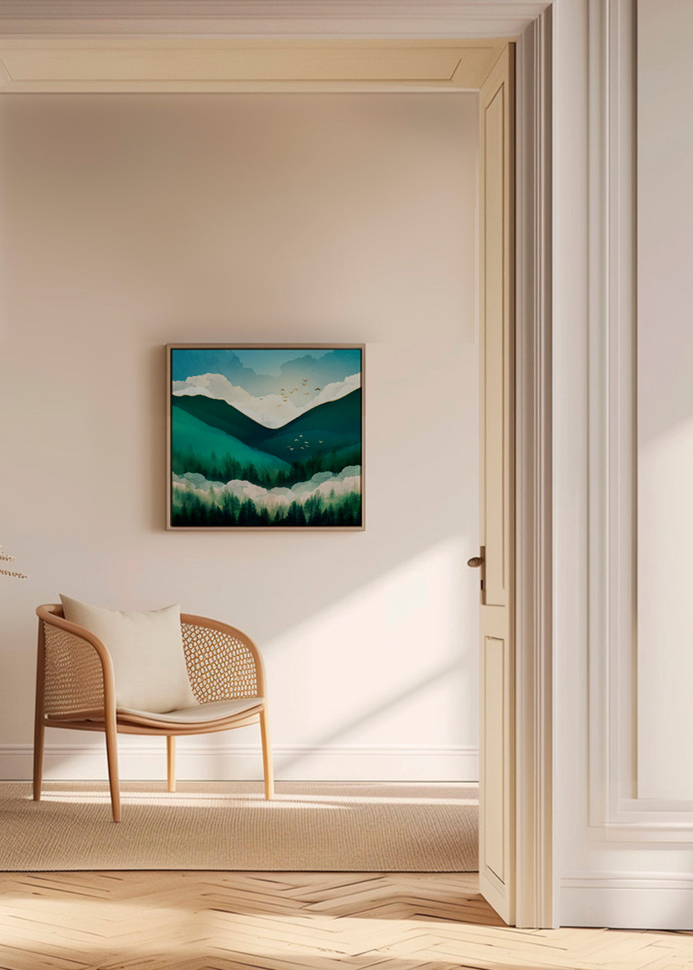 Landskabstavle med smaragdklædte bakker