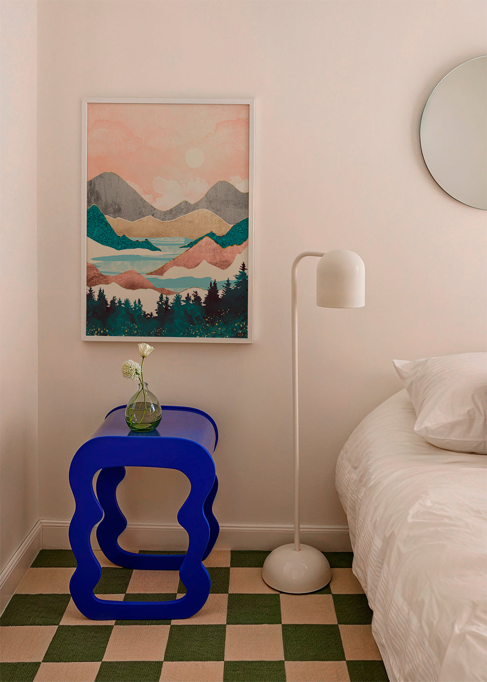 Landskabskunst: sø ved solopgang illustration