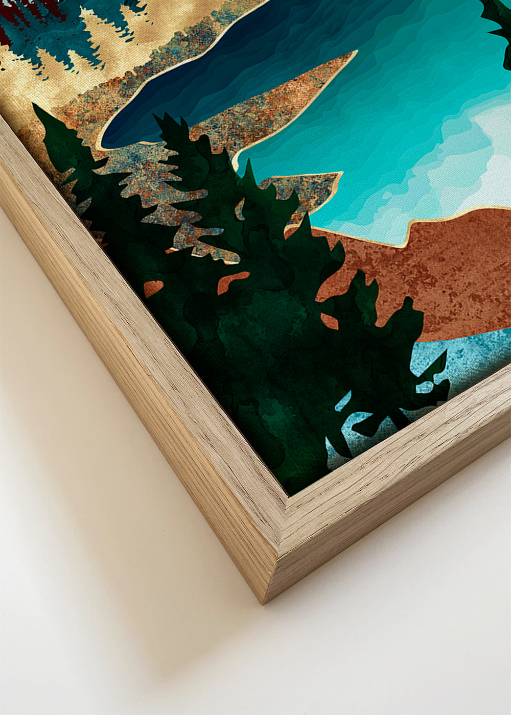 Landskabsplakat: sø mellem bjerge illustration