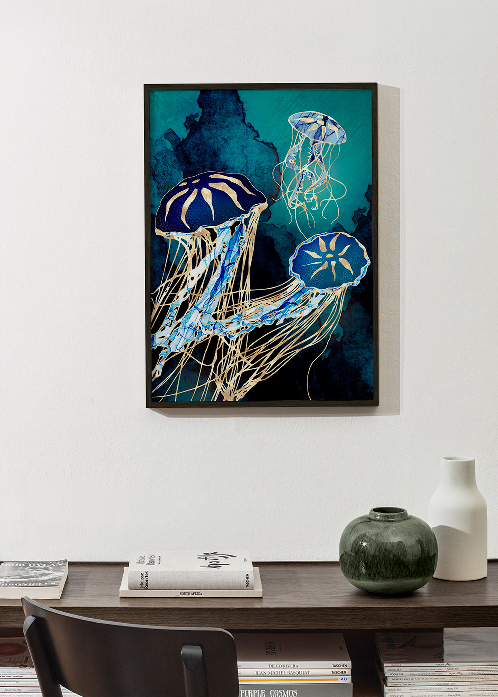 Blå maneter maleri
