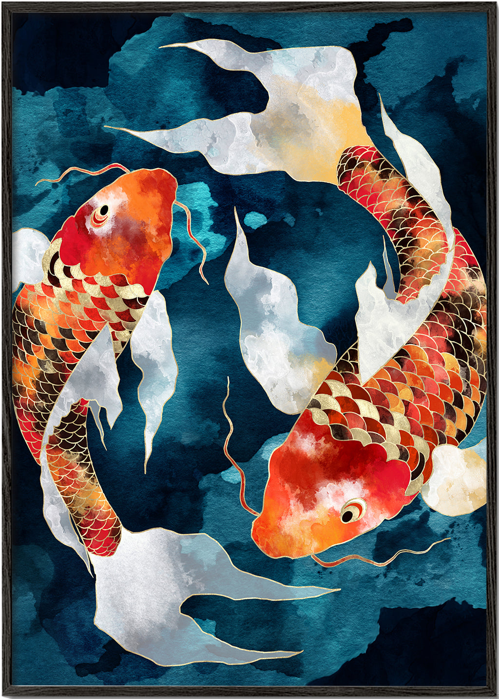 Kunst Koi japansk orange på blå