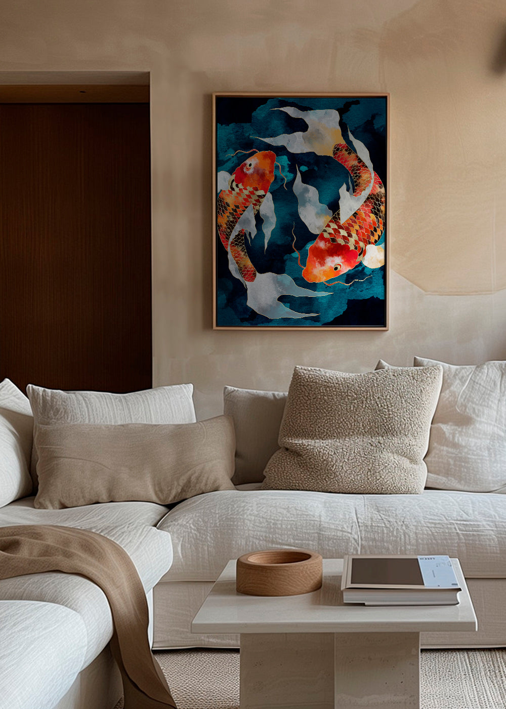Kunst Koi japansk orange på blå