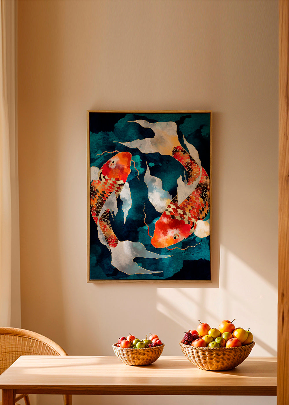 Kunst Koi japansk orange på blå