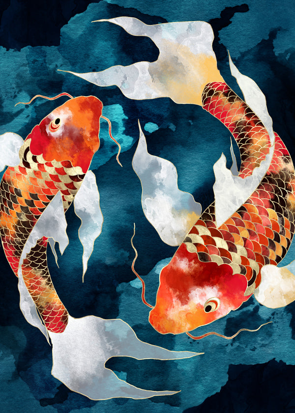 Kunst Koi japansk orange på blå