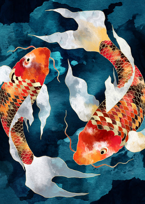 Kunst Koi japansk orange på blå