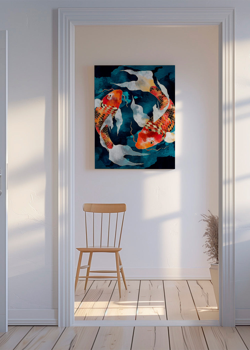 Kunst Koi japansk orange på blå
